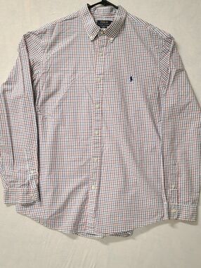 Ralph Lauren Men's Blue Plaid  Shirt 2xL   Long Sleeve Blue Gray Red Cotton